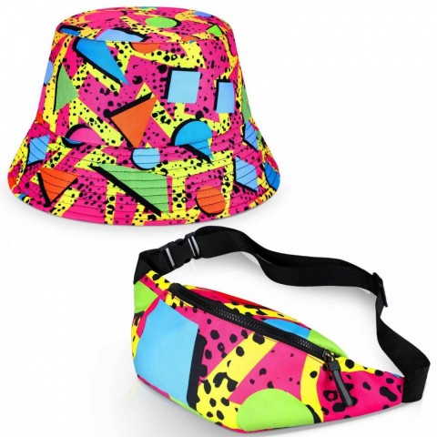 Neon 80s-90s Fanny Pack Bucket Hats Set for Men - W241024