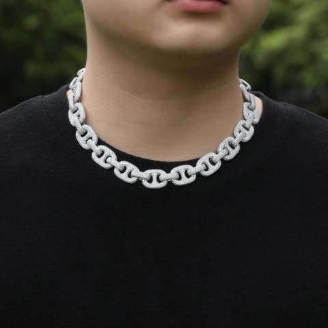 THE BLING KING 15mm Heavy Duty Coffee Bean Chain Necklace with 5A Cubic Zirconia Charm for Men and Women
