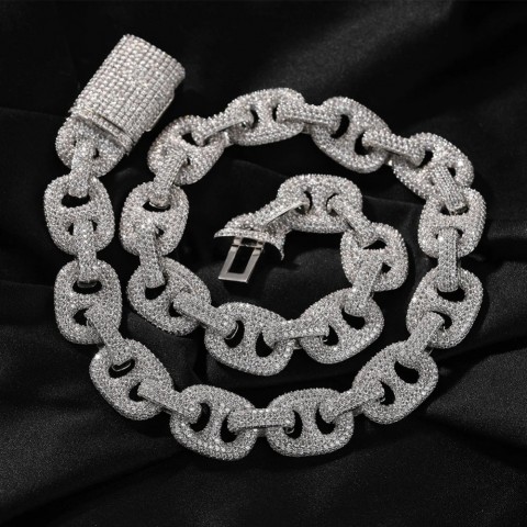 THE BLING KING 15mm Heavy Duty Coffee Bean Chain Necklace with 5A Cubic Zirconia Charm for Men and Women