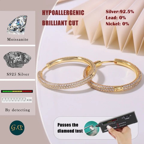 Luxury Women's 30mm 18K Gold-Plated Silver Hoop Earrings - Elegant Bohemian Beach Jewelry