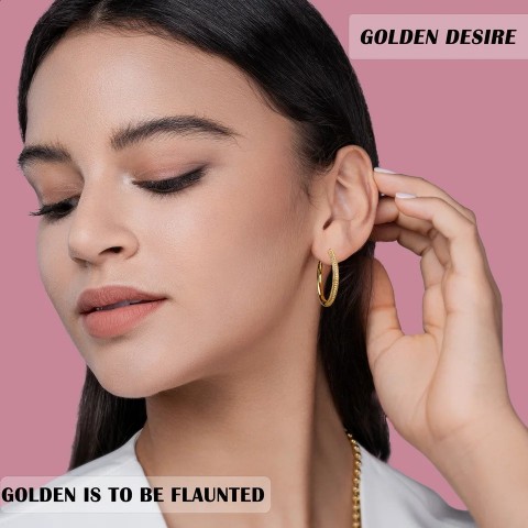 Luxury Women's 30mm 18K Gold-Plated Silver Hoop Earrings - Elegant Bohemian Beach Jewelry