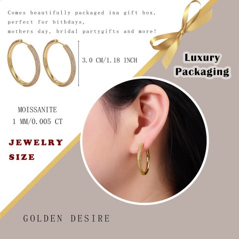 Luxury Women's 30mm 18K Gold-Plated Silver Hoop Earrings - Elegant Bohemian Beach Jewelry