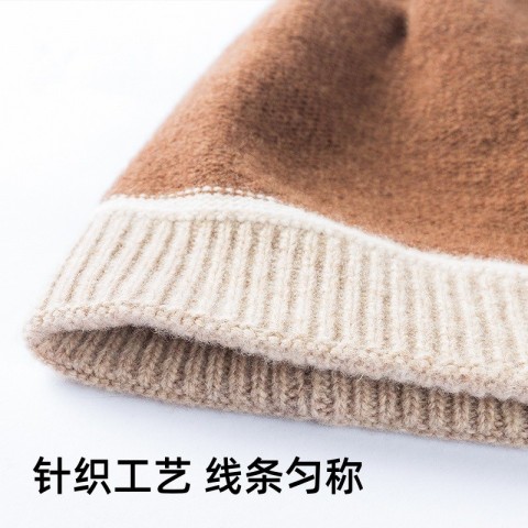 Qwen Warmth Women's Big Head Cashmere Beanie Hat with Ear Protection