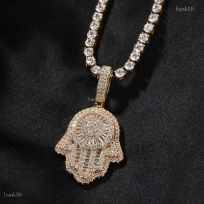 Elegant 5A Zircon Gold Plated Hip Hop Vintage Pendant Necklace Unisex Gift
