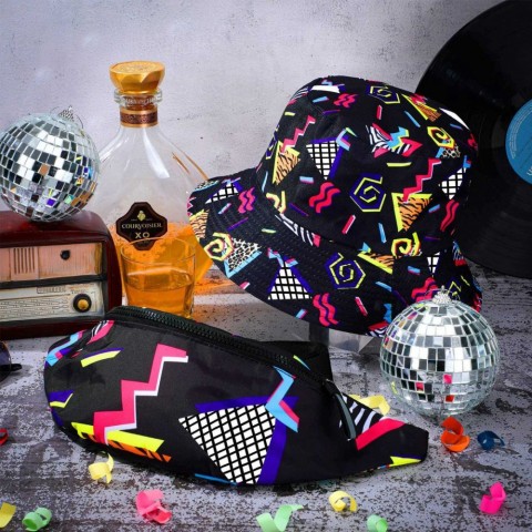 Neon 80s-90s Fanny Pack Bucket Hats Set for Men - W241024