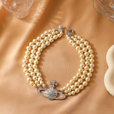 Vivienne Westwood Inspired Three Layer Pearl Necklace for Women
