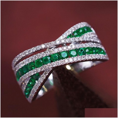 Emerald & Diamond Wedding Ring, 18K Gold Plated, Bohemian Style, Perfect Gift for Men & Women