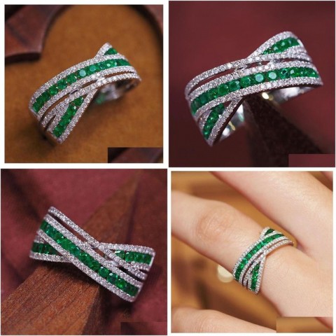 Emerald & Diamond Wedding Ring, 18K Gold Plated, Bohemian Style, Perfect Gift for Men & Women