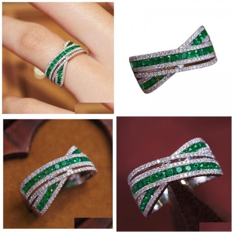 Emerald & Diamond Wedding Ring, 18K Gold Plated, Bohemian Style, Perfect Gift for Men & Women