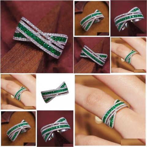 Emerald & Diamond Wedding Ring, 18K Gold Plated, Bohemian Style, Perfect Gift for Men & Women