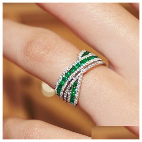Emerald & Diamond Wedding Ring, 18K Gold Plated, Bohemian Style, Perfect Gift for Men & Women