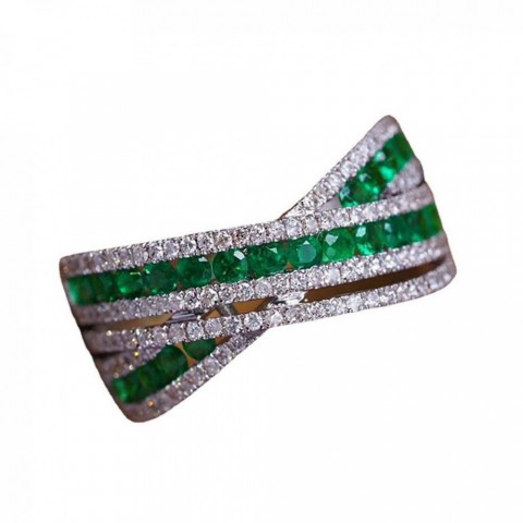 Emerald & Diamond Wedding Ring, 18K Gold Plated, Bohemian Style, Perfect Gift for Men & Women