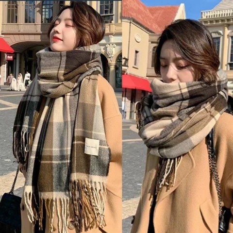 Warm Unisex Wool Scarves for Autumn Winter - Classic Thick Shawls 241007