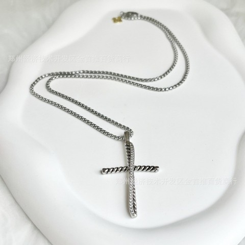 Luxury Twisted Zircon Cross Necklace for Women by David