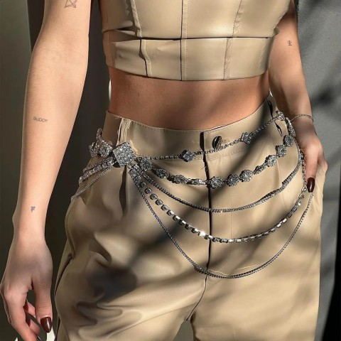 Stonefans Sparkly Geometry Waist Chain Belt for Men - Novelty Fashion Accessory
