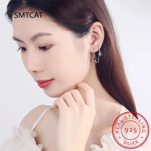 Sterling Silver Bubble Zircon Hoop Earrings for Men