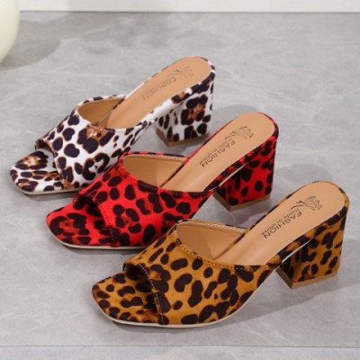 Free Shipping 2025 Leopard Print High Heel Slippers for Women EUR 35-43