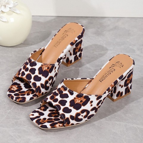 Free Shipping 2025 Leopard Print High Heel Slippers for Women EUR 35-43