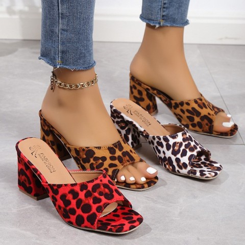 Free Shipping 2025 Leopard Print High Heel Slippers for Women EUR 35-43