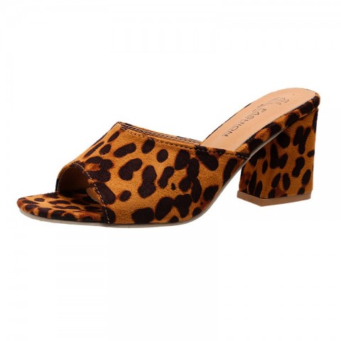 Free Shipping 2025 Leopard Print High Heel Slippers for Women EUR 35-43