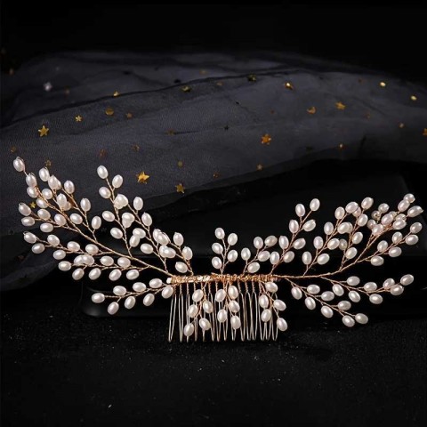 Silver Pearl Hair Accessory Comb for Women Bridal Wedding