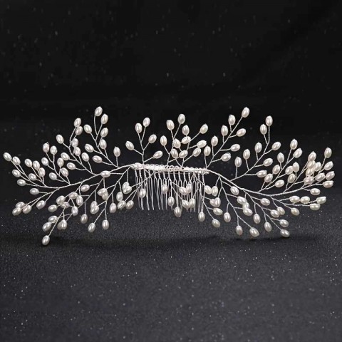 Silver Pearl Hair Accessory Comb for Women Bridal Wedding
