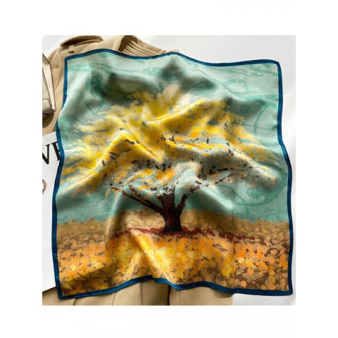 Luxury Blue Mulberry Silk Scarf for Women - Versatile Neck Protection in Spring, Autumn, Winter