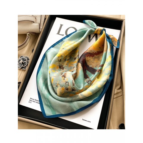 Luxury Blue Mulberry Silk Scarf for Women - Versatile Neck Protection in Spring, Autumn, Winter