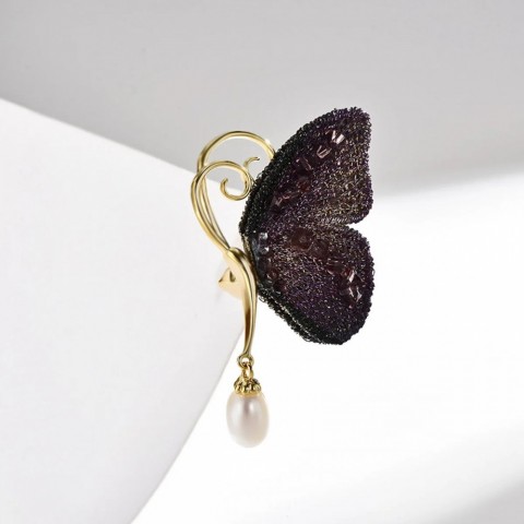 Personality Zircon Butterfly Brooch Unisex Elegant Jewelry Pin with Pearl Tassel