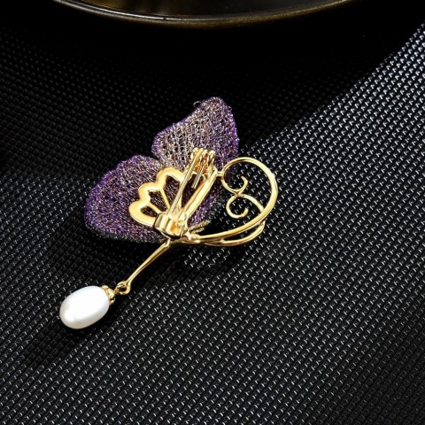 Personality Zircon Butterfly Brooch Unisex Elegant Jewelry Pin with Pearl Tassel