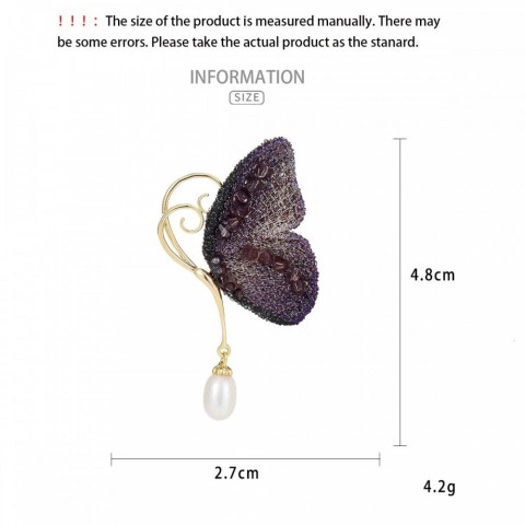 Personality Zircon Butterfly Brooch Unisex Elegant Jewelry Pin with Pearl Tassel