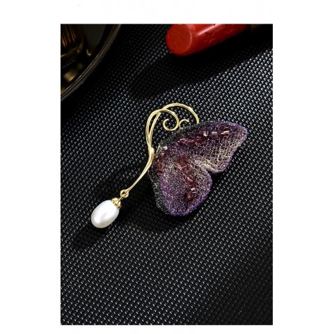 Personality Zircon Butterfly Brooch Unisex Elegant Jewelry Pin with Pearl Tassel