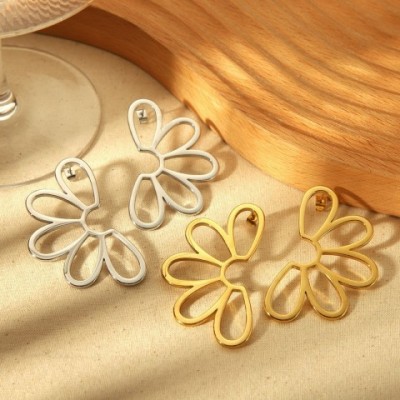 Retro Gothic Stud Earrings for Women in Gold-Color Stainless Steel