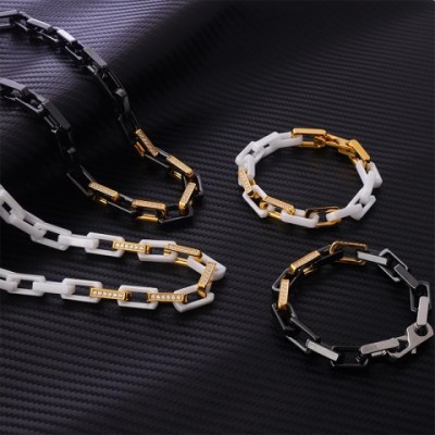 Luxury Titanium Steel Link Chain Necklace & Bracelet for Unisex Party Wear