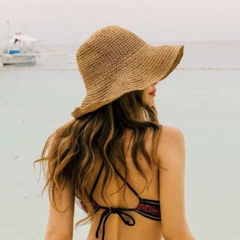 Y250213 Women's Summer Sun Protection Wide Brim Straw Hat for Travel