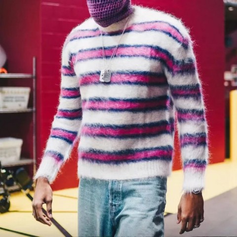 High Street Fashion Thin Wool Hip Hop Crew Neck Knitted Sweater for Men