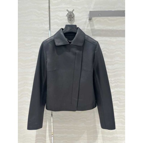 Women's Designer Lapel Jacket with Angled Zipper, Punk Style, Long Sleeve