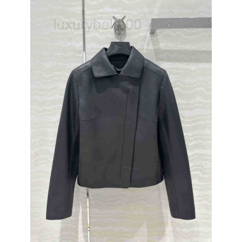 Women's Designer Lapel Jacket with Angled Zipper, Punk Style, Long Sleeve