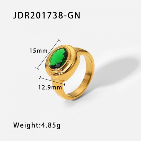 Gold Plated Stainless Steel Ring with Green Zircon Inlay for Fashionable Women
