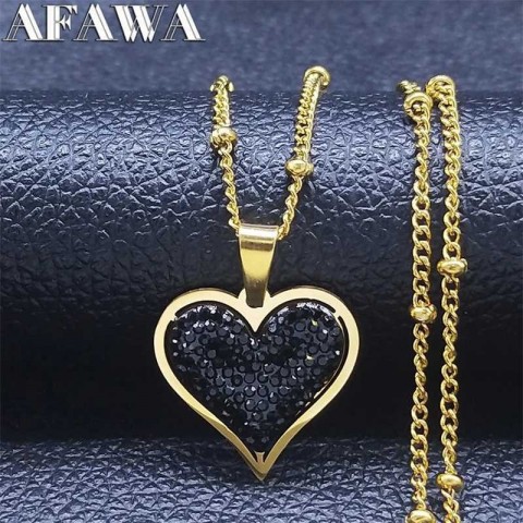 2023 Women's Black Crystal Heart Pendant Necklace, Stainless Steel Jewelry, Party Accessory by Party1