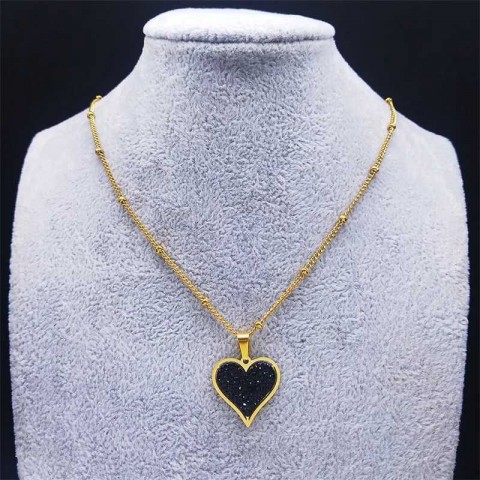 2023 Women's Black Crystal Heart Pendant Necklace, Stainless Steel Jewelry, Party Accessory by Party1