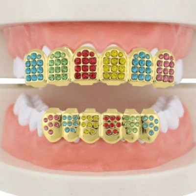 Hip Hop Ice CZ Stone Teeth Grillz Set for Men and Women