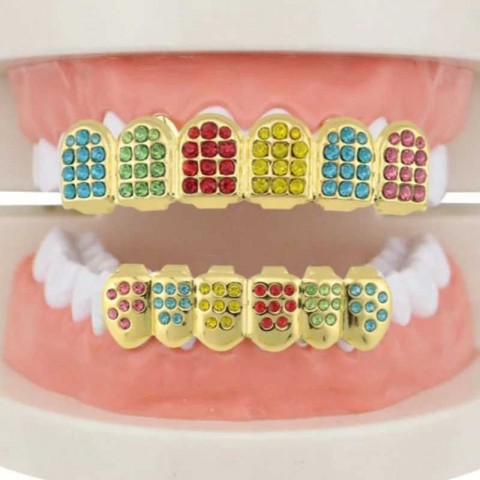 Hip Hop Ice CZ Stone Teeth Grillz Set for Men and Women