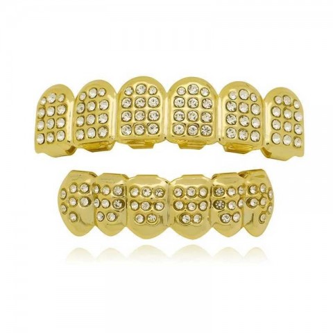 Hip Hop Ice CZ Stone Teeth Grillz Set for Men and Women