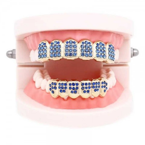 Hip Hop Ice CZ Stone Teeth Grillz Set for Men and Women