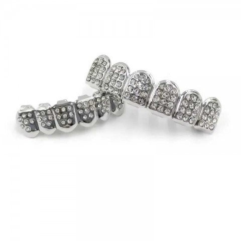 Hip Hop Ice CZ Stone Teeth Grillz Set for Men and Women