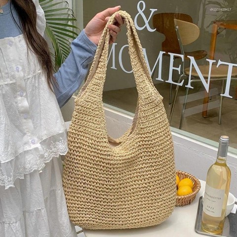 Hand-woven Summer Straw Shoulder Tote