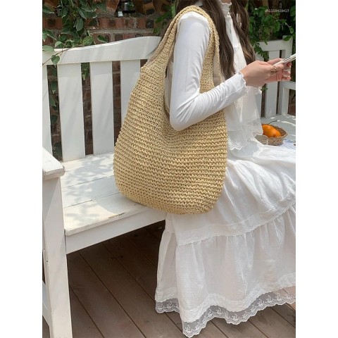 Hand-woven Summer Straw Shoulder Tote