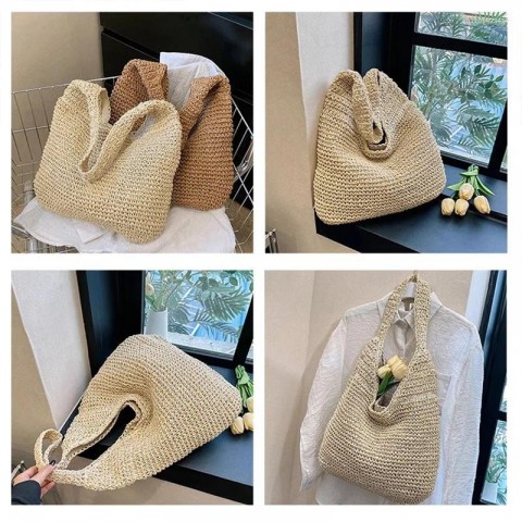 Hand-woven Summer Straw Shoulder Tote