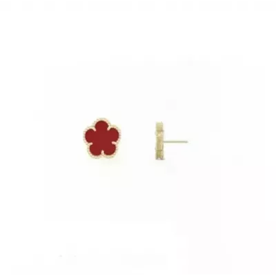 Women's Vintage Clover Stud Earrings with Agate and Mother-of-Pearl